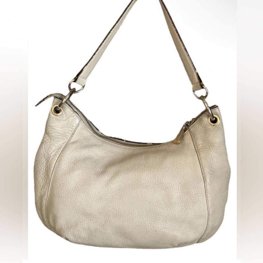 Michaels Kors Cream Pebbled Leather Hobo Slouch Satchel Tassel Purse Bag - Picture 2 of 16